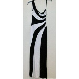 XOXO Maxi Dress one shoulder Stretch Stripes White/Black Size M Made USA